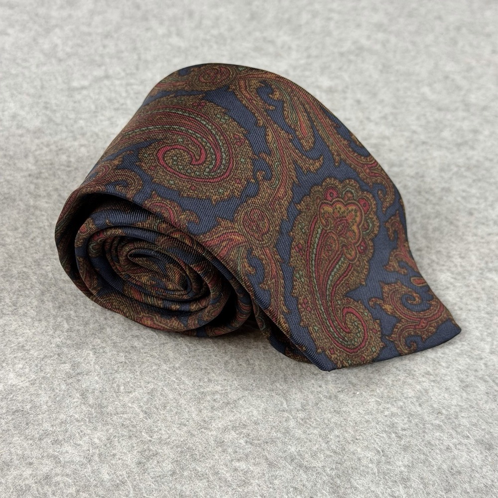 Vintage Adolfo Silk Paisley Necktie Blue Red USA Classic Tie 56x3.25"